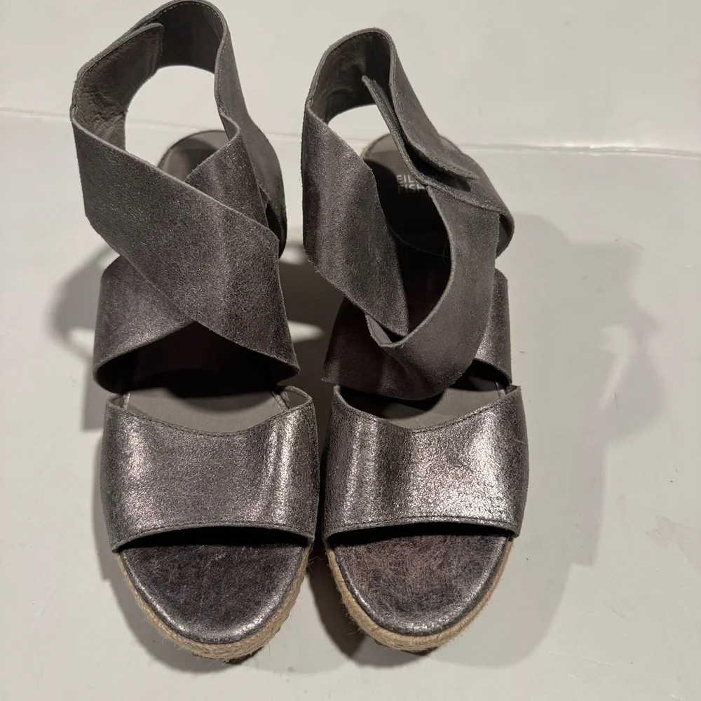Eileen Fisher Stylish Women's Silver Wedge Sandals Size 10